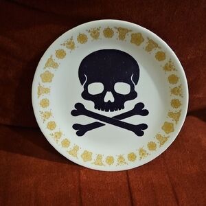 Upcycled Corelle Butterfly Dish w/ Glittery Skull & Crossbones Vintage Goth Fun!